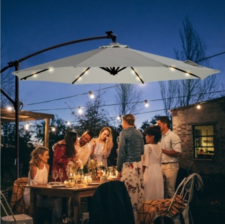 Sekey Sonnenschirm Ø300cm Ampelschirm mit Kreuzständer, Gartenschirm mit Kurbel, UV50+, LxB: 300,00x300,00 cm, mit/ohne LED-Lichtern, leicht zu öffnen und zu schließen