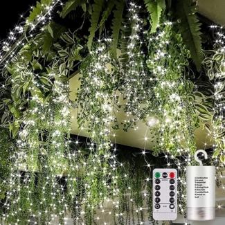 Qualra LED-Lichterkette 200LEDs Lichterschweif Wasserfall Batterie für Weihnachten Innen Außen, 8 Modi Weihnachtslichterkette mit Timer