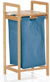 Lumaland Wäschekorb Bambus 33 x 33 x 73 cm holzfarben/blau Wäschesack ausziehbar