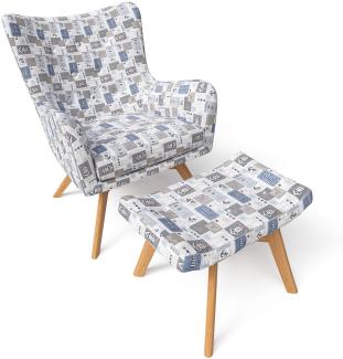 Supellex Sessel Manhattan mit Hocker Design Patchwork maritime Motive