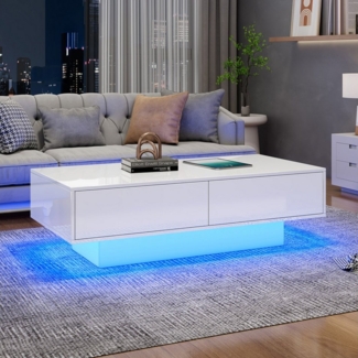 STILVORA Couchtisch mit Schubladen,Wohnzimmertisch Sofatisch mit LED-Beleuchtung,Hochglanz (Wohnzimmertisch, Beistelltisch mit Hochglanz Platte, 1-St, 2 Schubladen), 30kg Tragkraft, 115*55*34 cm