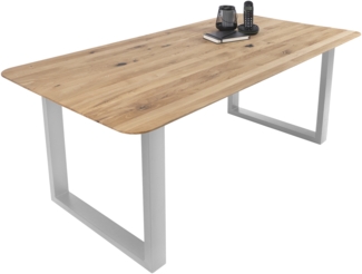 Esszimmertisch Schweizer Kante rund massiv & geölt Eiche 160x85 silber U-Gestell Lotte 137092183