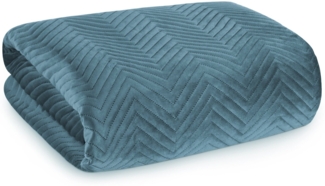 Tagesdecke Velours Samtdecke Gesteppt Steppdecke Klassische Decke SOFIA blau 220x240 cm