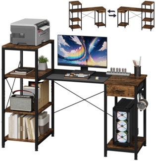 XDeer Schreibtisch Schreibtisch,Computertisch mit Regalen 140cm,Bürotisch mit, Ablagefächern,Pc Tisch mit Schublade, Bürotisch