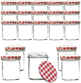 BigDean 24x Einmachgläser 350ml - Einkochgläser TO 82 - Made in Germany - Marmeladengläser mit Schraub-Deckel - Kariert Rot - Schraubgläser Twist-Off-Gläser