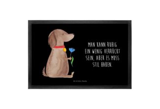 Mr. & Mrs. Panda Fußmatte Hund Blume 40 x 60 cm - Schwarz - Geschenk, Hundebesitzer, niedlich, Höhe: 40 mm, Einladend