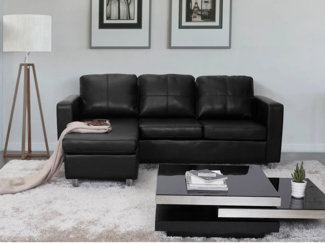 Vente-unique - Ecksofa - Kunstleder - Schwarz - ACKLEY