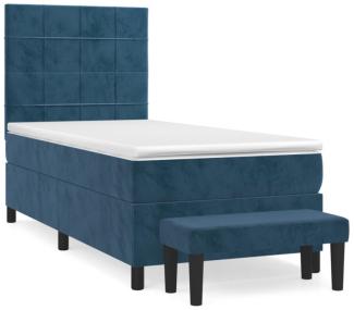 vidaXL Boxspringbett mit Matratze Dunkelblau 90x190 cm Samt