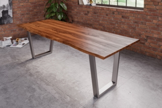 Esstisch Baumkante Massiv Sheesham-Holz naturfarben 200 x 100 sillber Hero 70624576