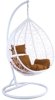 Luxus Hängesessel Miami XXL Polyrattan Korb und Gestell weiss Kissen hellbraun