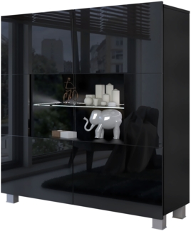 Kommode Calabrini BR01 (Farbe: Schwarz / Schwarz Hochglanz, mit weißer LED Beleuchtung)