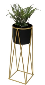 DanDiBo Blumenhocker mit Topf Metall Gold Schwarz L 70 cm Blumenständer 96046 Blumensäule Modern Pflanzenständer Pflanzenhocker