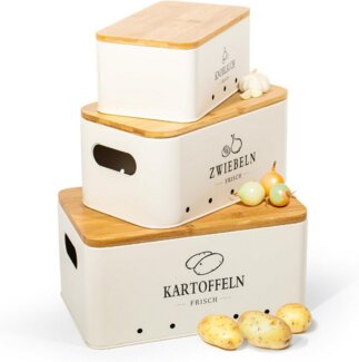 Zedelmaier Vorratsdose Vorratsdosen für Kartoffeln,Zwiebeln,Knoblauch, Rechteck, (Set, Set of 3, ZDT04&5), 360° Luftzirkulation, mit Bambusdeckel, Hält das Gemüse frisch