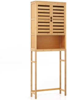 Bambus Toilettenschrank mit 2 Lamellentüren & Offenem Regal & Verstellbaren Querbalken