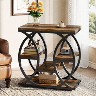 Tribesigns Beistelltisch mit 4 Ablagen, schmaler Nachttisch mit Stauraum, Industrial Couchtisch