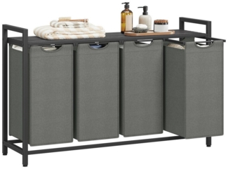 Vasagle Wäschekorb mit 4 Fächern, Metallrahmen Schwarz/Grau, 4x40L / 72 x 33 x 116 cm