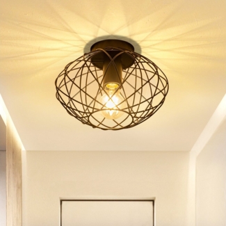 Nettlife Deckenleuchte Schwarz Vintage Kaefig Deckenstrahler E27 Lampenfassung Metall, LED wechselbar, Einzeln Esszimmerlampe für Wohnzimmer Küche Schlafzimmer Flur