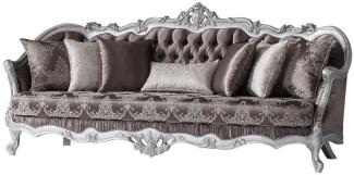 Casa Padrino Luxus Barock Sofa Bronzefarben / Silber 262x90 x H. 113 cm - Prunkvolles Wohnzimmer Sofa mit dekorativen Kissen