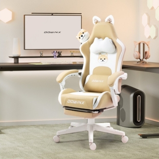Dowinx Gaming-Stuhl Ergonomischer Computerstuhl mit Hoher Rückenlehne, Lendenwirbelstütze, PU-Leder, Fußstütze
