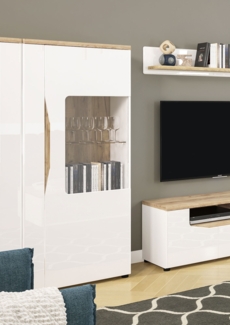 Vitrine Glasvitrine Standvitrine 74cm weiß Hochglanz wildeiche