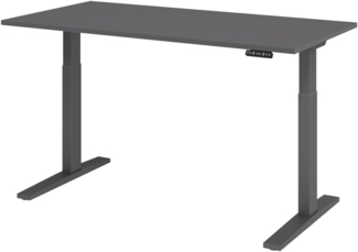 bümö elektrisch höhenverstellbarer Schreibtisch 160x80 cm in graphit, Gestell graphit - Sitz & Stehschreibtisch mit Memoryfunktion, elektrischer Stehtisch & Gaming Tisch, XMKA-Serie, XMKA16-G-G