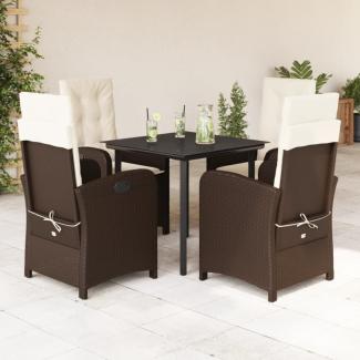 vidaXL 5-tlg. Garten-Essgruppe mit Kissen Braun Poly Rattan 3212341