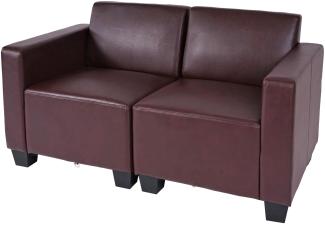 Modular 2-Sitzer Sofa Couch Lyon, Kunstleder ~ rot-braun