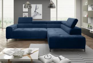 Stylefy Volter Ecksofa Velours Blau Rechts