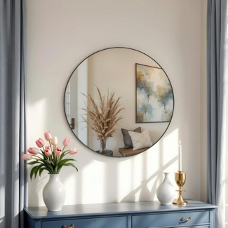 TLGREEN Wandspiegel Rundspiegel,Ø60/80cm Runder Badspiegel, (Wandspiegel Rund mit Schwarz gebürstetes Metall Rahmen), für Badezimmer,für Badezimmer Schlafzimmer,Eingang Wanddekoration