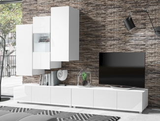 AX LIVING Anbauwand Wohnzimmer Kossana 11 – 300 cm Breite, Design Weiß