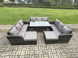 Fimous Rattan Gartenmöbel-Set mit Langer rechteckiger Esstisch 11 Sitzer Outdoor Garten Sofa Set Dunkelgrau gemischt