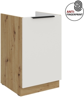 Küchen Spülenunterschrank 50 cm Küche ARIA Weiss ultra matt + Eiche Artisan matt, hochwertige Fronten mit Anti Fingerprint Beschichtung Küchenzeile Küchenblock
