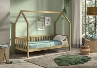 CABANE Hausbett 90x200 cm und seitlicher Umrandung, Eiche massiv Eiche natur