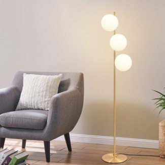 ZMH Stehlampe Wohnzimmer Modern Stehleuchte - 3 flammige Gold E27 Design Standleuchte mit Fußschalter Metall aus Glaskugel Bodenlampe für Schlafzimmer Büro Hotel - Ohne Leuchtmittel