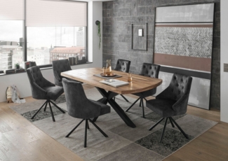 VENETI Esstisch Massivholz Mango - Hochwertiger Esszimmertisch mit sternförmigem Metallgestell für Ihr Esszimmer - 200 x 77 x 100 cm (B/H/T)