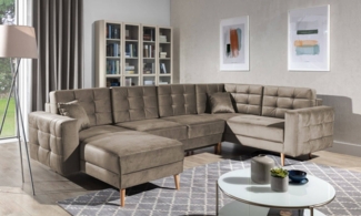 Wohnlandschaft Asgard U Hellbraun – Schlafsofa mit Stauraum