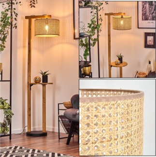 hofstein Stehlampe Stehlampe aus Holz/Metall/Wienergeflecht Natur/Schwarz/Beige, ohne Leuchtmittel, Leuchte, Ø 50 cm, Ablagefläche u. Fußschalter, Höhe 171,5 cm, 1 x E27