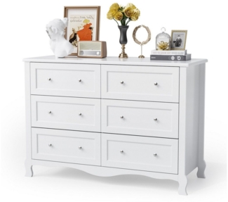 VINGLI Kommode mit 6 Schubladen, Sideboard, Schubladenschrank Schlafzimmer, Wohnzimmer, aus P2-MDF, mit Gekrümmten Beinen 120 x 40 x 84 cm