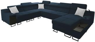 Ecksofa Nadadu VIII mit Schlaffunktion, Bettkasten, einstellbaren Kopfstützen, Lampe mit USB-Anschluss, Barfach (Uttario Velvet 2967 + Uttario Velvet 2973, Seite: Rechts)