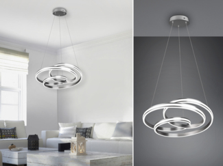 Große LED Pendelleuchte NURIA dimmbar geschwungen Silber, Ø 60cm