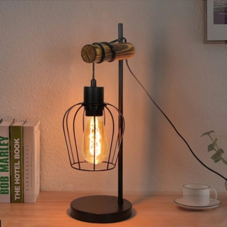 Nettlife Tischleuchte Holz Vintage E27 Tischlampe 1 flammig Nachttischlampe Landhausstil, mit Kippschalter, LED wechselbar, Wohnzimmer Schlafzimmer Kinderzimmer Esszimmer