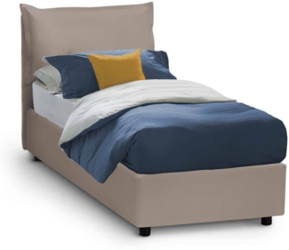 Dmora Amandola-Einzelbett, Bettkasten mit Kunstlederbezug, 100 % Made in Italy, Öffnung vorne, inklusive Matratze 90 x 190 cm, Taupe