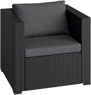 STEELSØN 'Veloria' Polyrattan Sessel, schwarz/anthrazit, wetterfest, 65 x 76 x 65 cm, Gartensessel mit Kissen