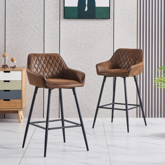 JYMTOM Barhocker Barhocker 2er-Set, gepolstert, Rückenlehne, Armlehne, Metallbeine, Kunstleder-Barhocker für Esszimmer, Bar, Küche