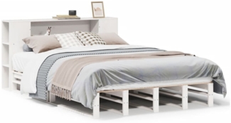 vidaXL Massivholzbett mit Regal ohne Matratze Weiß 135x190 cm 3323894