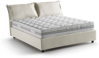 Dmora Amelinda Doppelbett, Bettkasten mit Stoffbezug, 100 % Made in Italy, Öffnung vorne, inklusive Matratze 160 x 190 cm, Beige