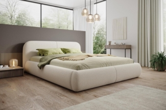 Compleo Polsterbett Doppelbett mit dicker Schaumstoffpolsterung, Premium Bett, Bouclé Bett, Elegant design fürs Schlafzimmer