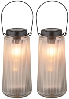 2x LED Solarleuchte, Laterne, Glas klar, H 25 cm