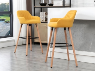 Vente-unique - Barhocker 2er-Set - Stoff & Buche - Gelb - ELEANA