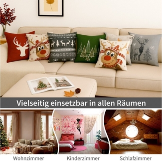 matches21 HOME & HOBBY Kissenbezüge 2er Set Kissenhüllen 45x45 cm beige mit Hirsch rot als Weihnachts-Deko, (2 Stück), Zierkissen-Bezüge für Sofa-Kissen, Couch-Kissen